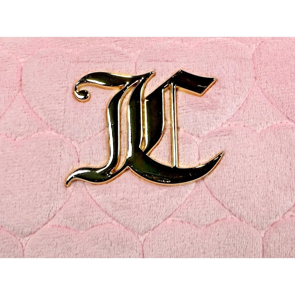 Juicy Couture Pink Heart Quilted Cosmetic Bag JC Logo Velvet Makeup Pouch‎ NWT